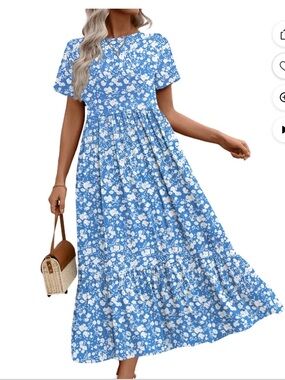 UVN Short Sleeve Floral Crewneck Maxi Dress with Pockets Size XL BNWT